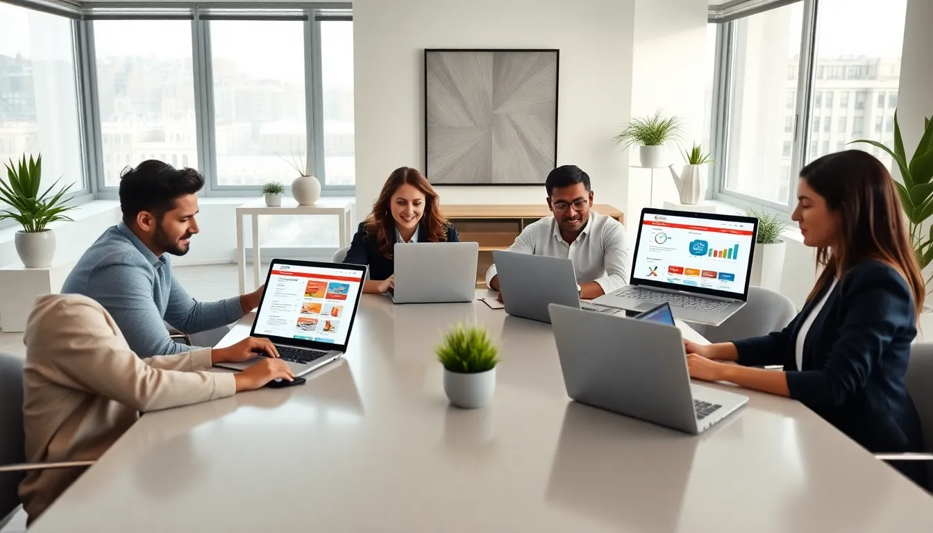 diverse entrepreneurs collaborating in a modern office setting.