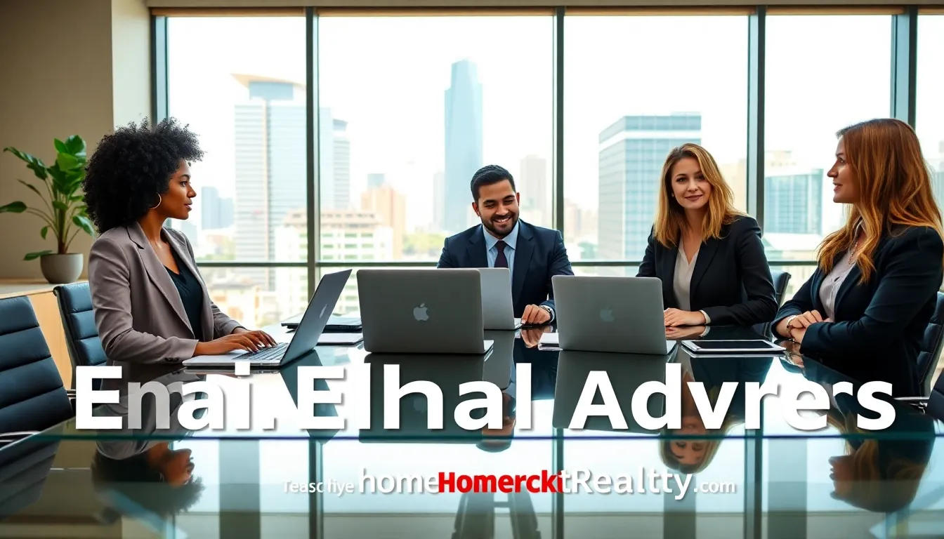 diverse real estate team discussing in a modern office.