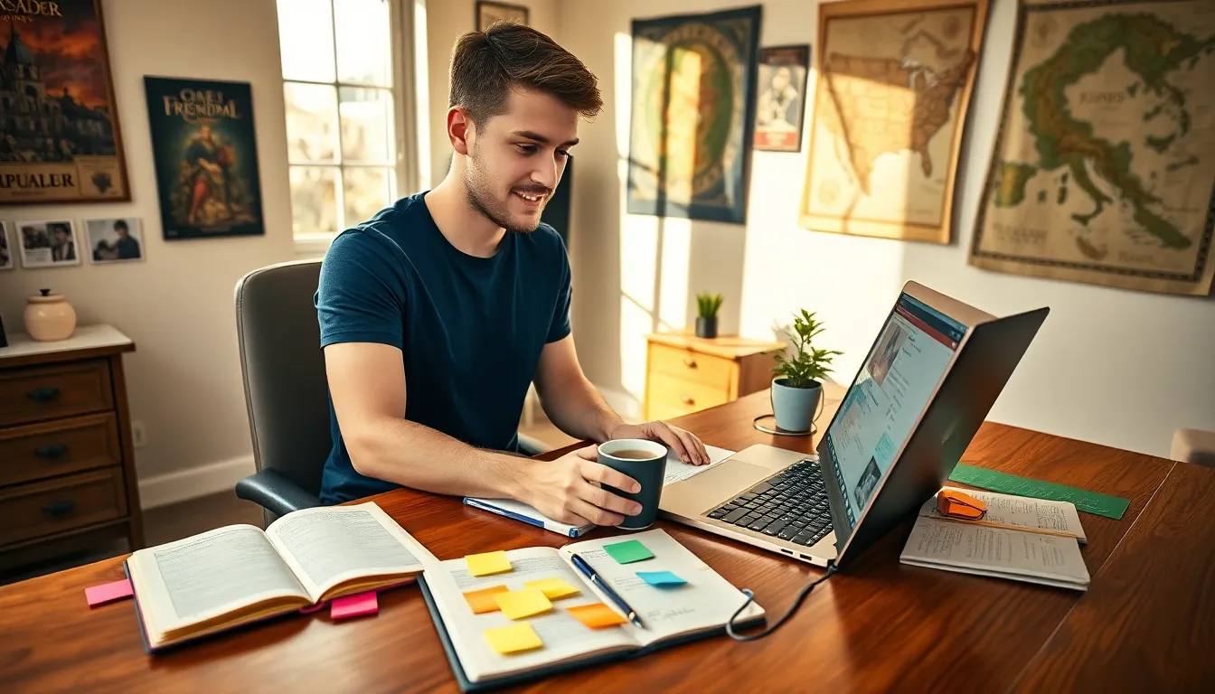a young man customizing a character on CK2Generator in a home office.